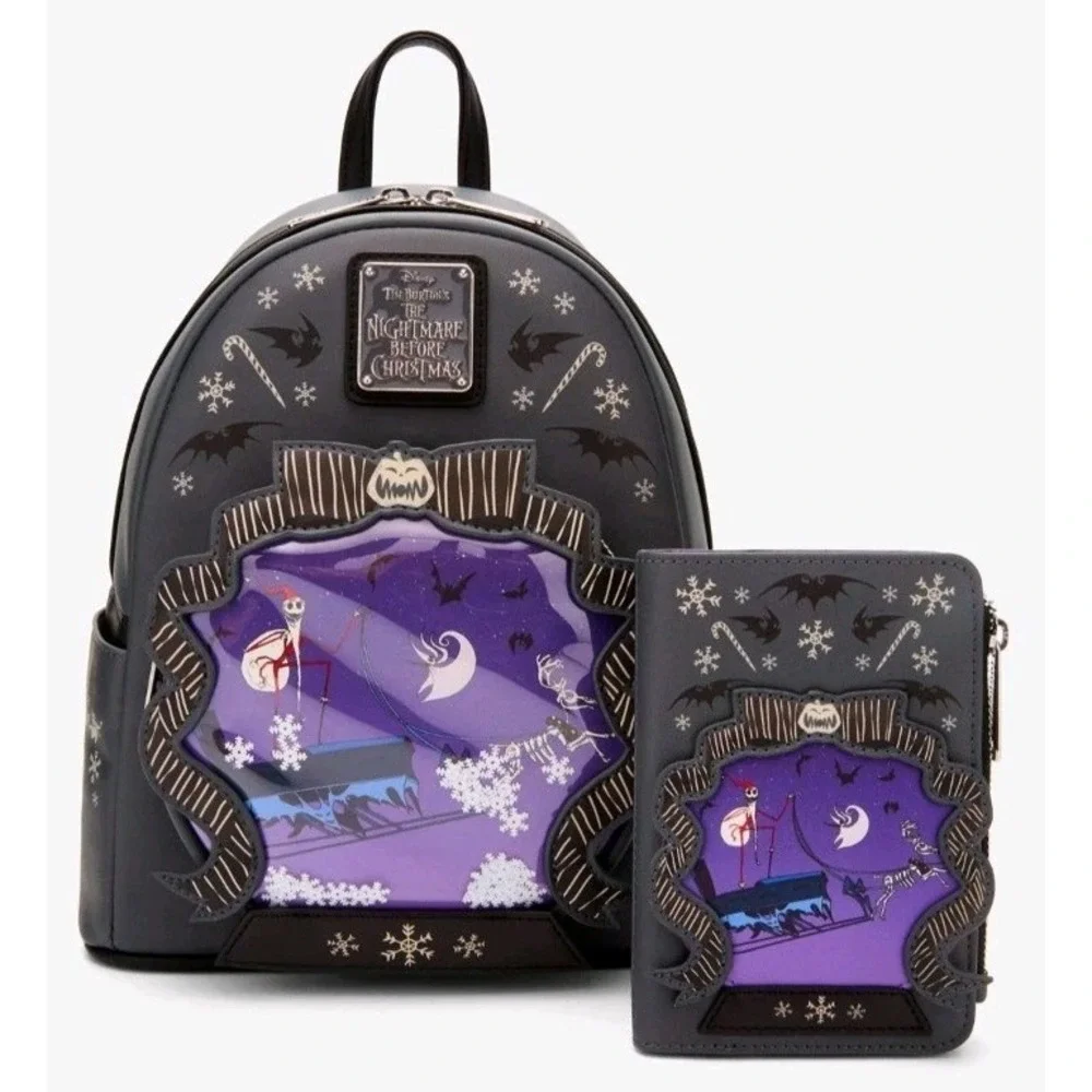 Loungefly Disney Nightmare Before Christmas Jack Snow Globe Glow Backpack WALLET